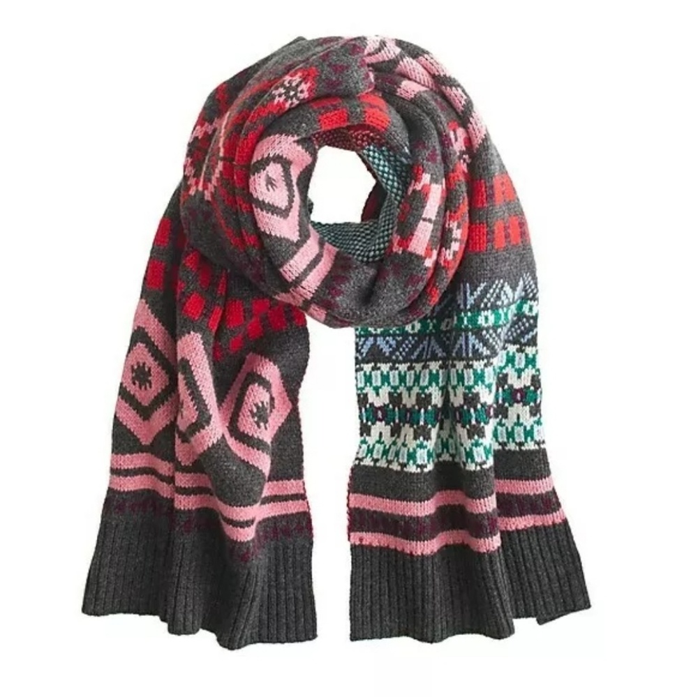 J Crew Abstract Fair Isle Wool Cashmere Scarf